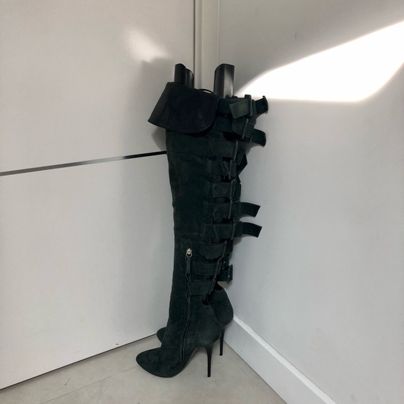 GIUSEPPE ZANOTTI Women's Suede Over-The-Knee Buckle Boots - Picture 4 of 4